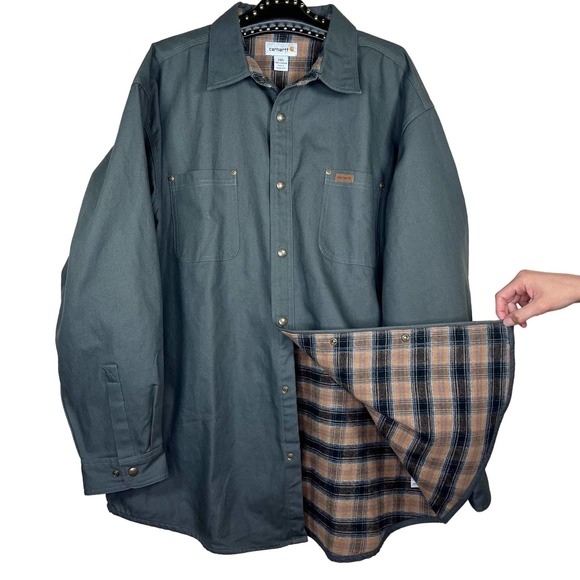 Carhartt Other - Carhartt 2XL Flannel Lined Canvas Snap Front Shirt Jacket Gray